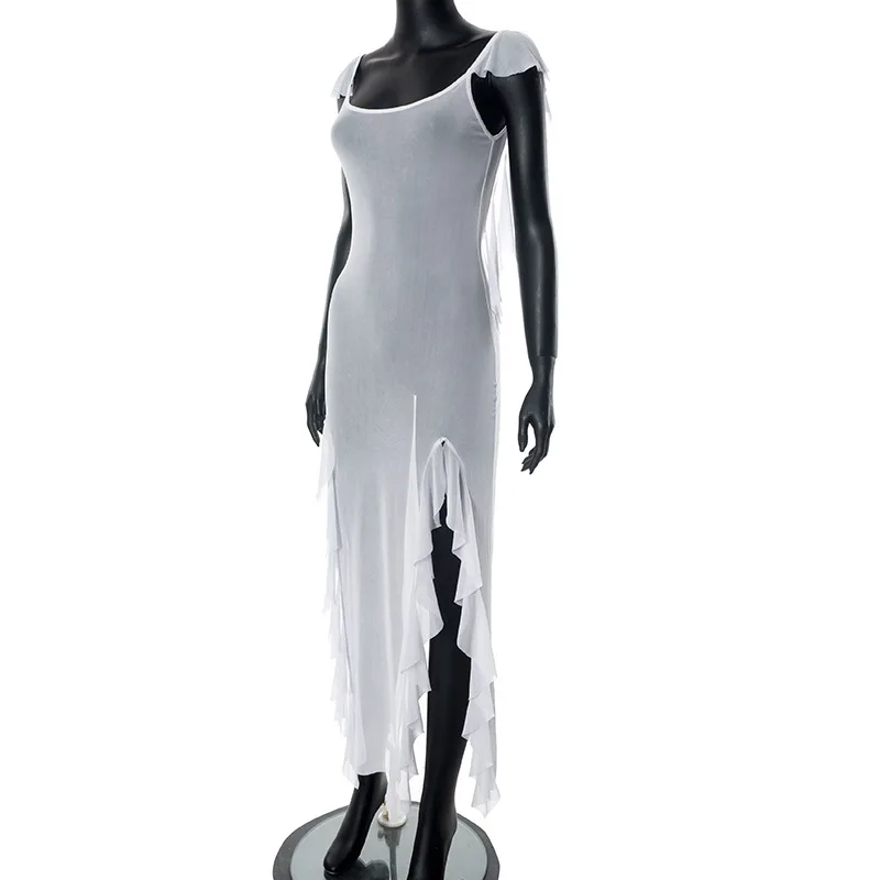 Bodycon Dress See Through Y2k Clothes Sleeveless Vestidos De Mujer Spaghetti Strap White Club Outfits For Women Sexy Streetwear