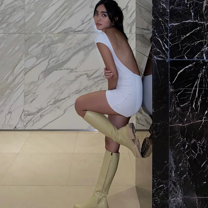 Solid White Romper Women Aesthetic Clothes Sleeveless Ropa De Mujer Backless Sexy Bodysuit One Piece Playsuit Bodycon Jumpsuit