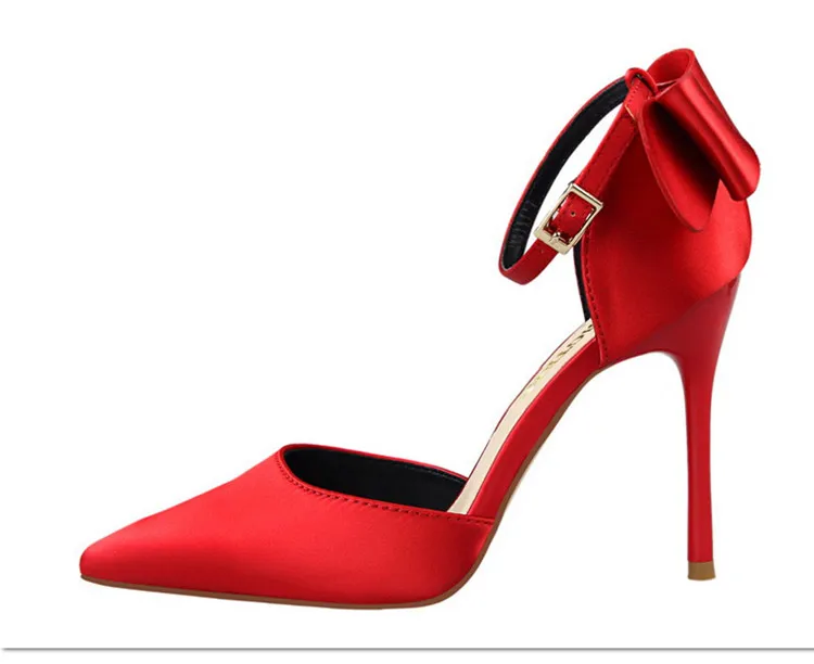 Shoes Bow Woman Pumps Silk High Heels Women Shoes Stiletto Red Wedding Shoes Women Heels Women Sandals 8cm and 10cm