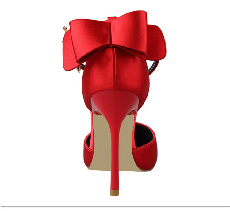 Shoes Bow Woman Pumps Silk High Heels Women Shoes Stiletto Red Wedding Shoes Women Heels Women Sandals 8cm and 10cm