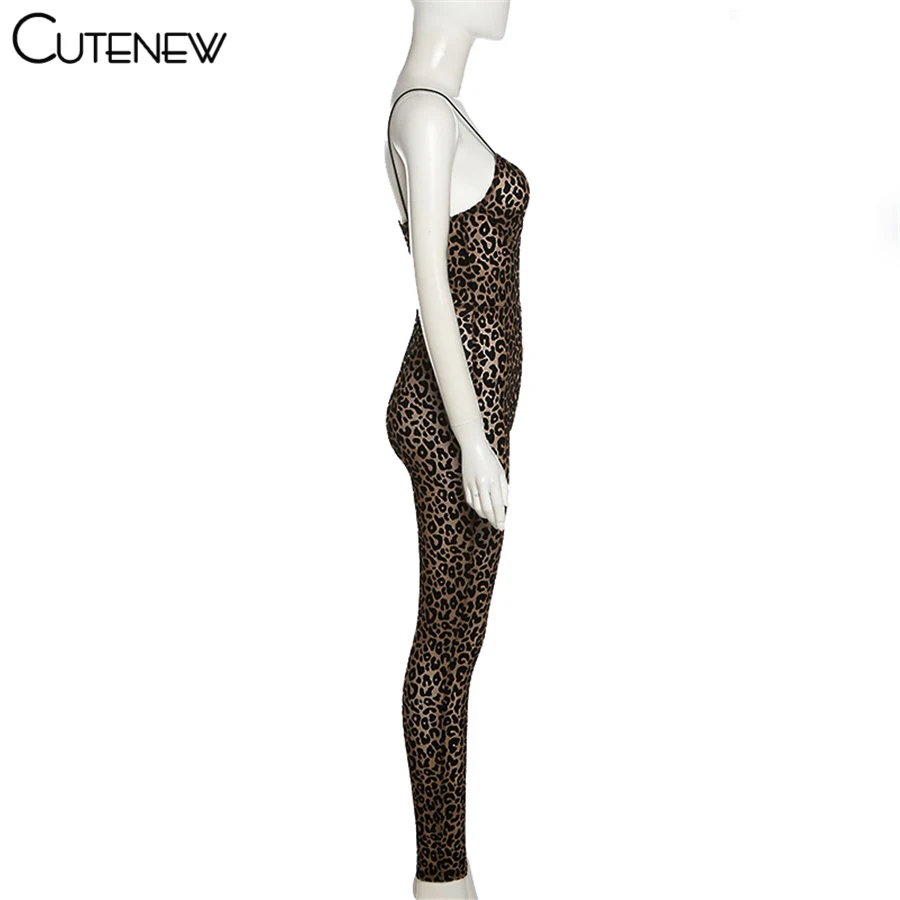 Y2K Leopard Print Skinny Casual Strap Jumpsuits Women Fashion Sexy Sleeveless Backless Slim Stretch Lady Party Clubwear