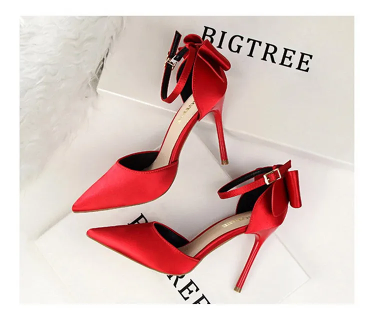 Shoes Bow Woman Pumps Silk High Heels Women Shoes Stiletto Red Wedding Shoes Women Heels Women Sandals 8cm and 10cm