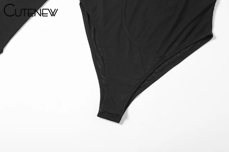 Solid Sexy Mesh See Through Irregular Hollow Bodysuit Women Fashion O-Neck Long Sleeves Stretch Club Party Lady Rompers