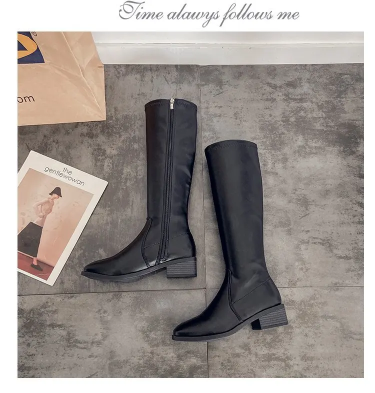 Knee High Boots Side Zipper PU Leather Booties Women Designer Shoes Autumn Winter Womens Fashion Knightly Boots Zapatos De Mujer