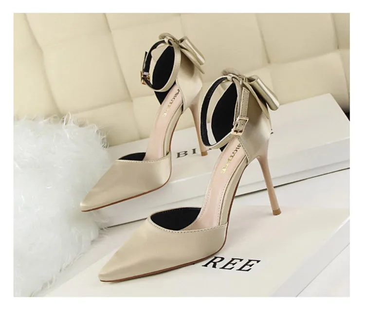 Shoes Bow Woman Pumps Silk High Heels Women Shoes Stiletto Red Wedding Shoes Women Heels Women Sandals 8cm and 10cm