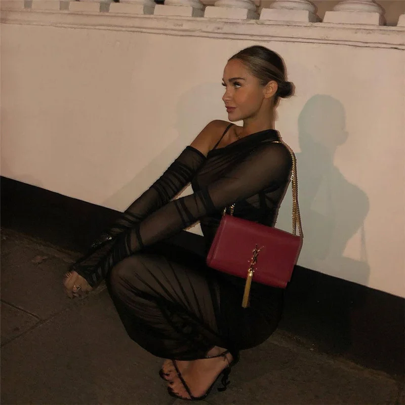 Mesh See Through Women Dress Sexy 3 Piece Set Elegant Fashion Female Clothing Casual Slim Camisole Black Bodycon Skirts