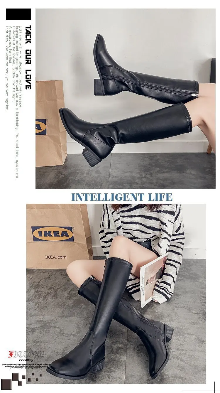 Knee High Boots Side Zipper PU Leather Booties Women Designer Shoes Autumn Winter Womens Fashion Knightly Boots Zapatos De Mujer