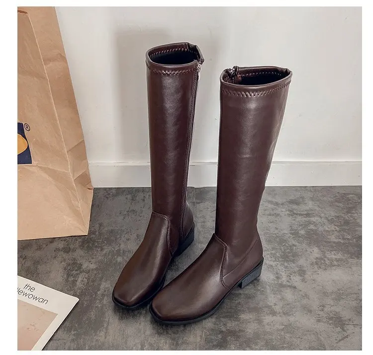 Knee High Boots Side Zipper PU Leather Booties Women Designer Shoes Autumn Winter Womens Fashion Knightly Boots Zapatos De Mujer