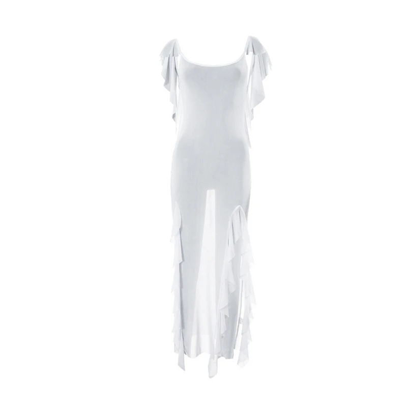 Bodycon Dress See Through Y2k Clothes Sleeveless Vestidos De Mujer Spaghetti Strap White Club Outfits For Women Sexy Streetwear