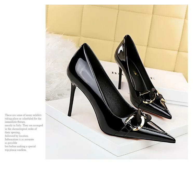 Shoes Fashion Women Pumps Patent Leather High Heels Metal Belt Buckle High Quality Pumps Women Party Shoes Stiletto