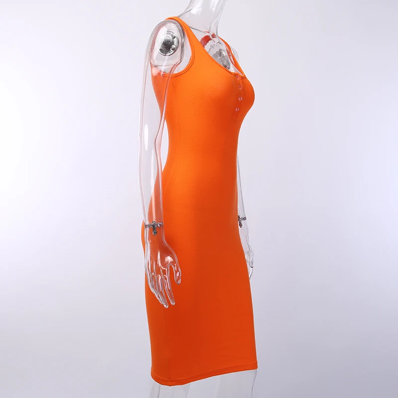 Women Knitted Elastic Knee-Length Dress V-Neck Sleeveless Elegant Button Vestidos Female Sexy Party Slim Dresses Summer