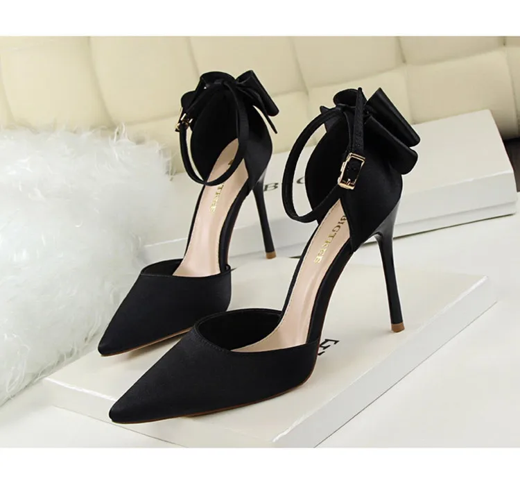 Shoes Bow Woman Pumps Silk High Heels Women Shoes Stiletto Red Wedding Shoes Women Heels Women Sandals 8cm and 10cm