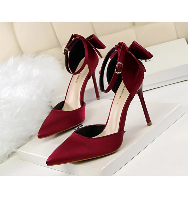 Shoes Bow Woman Pumps Silk High Heels Women Shoes Stiletto Red Wedding Shoes Women Heels Women Sandals 8cm and 10cm