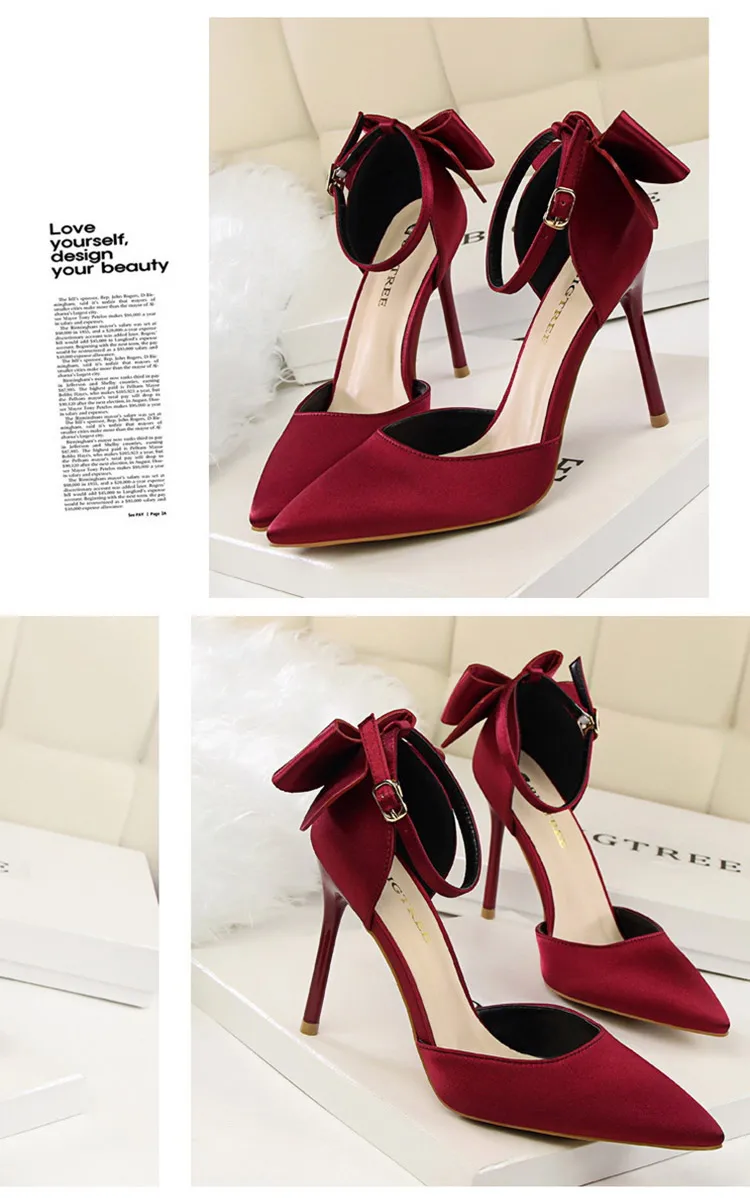 Shoes Bow Woman Pumps Silk High Heels Women Shoes Stiletto Red Wedding Shoes Women Heels Women Sandals 8cm and 10cm