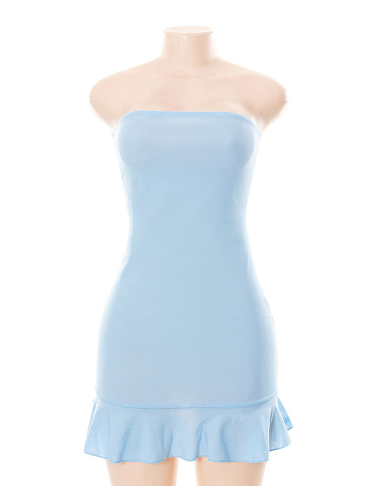 Strapless Mini Dress For Women Summer Clothing Solid Blue High Waist Bodycon Sexi Night Dress Hot Vestidos De Mujer Backless