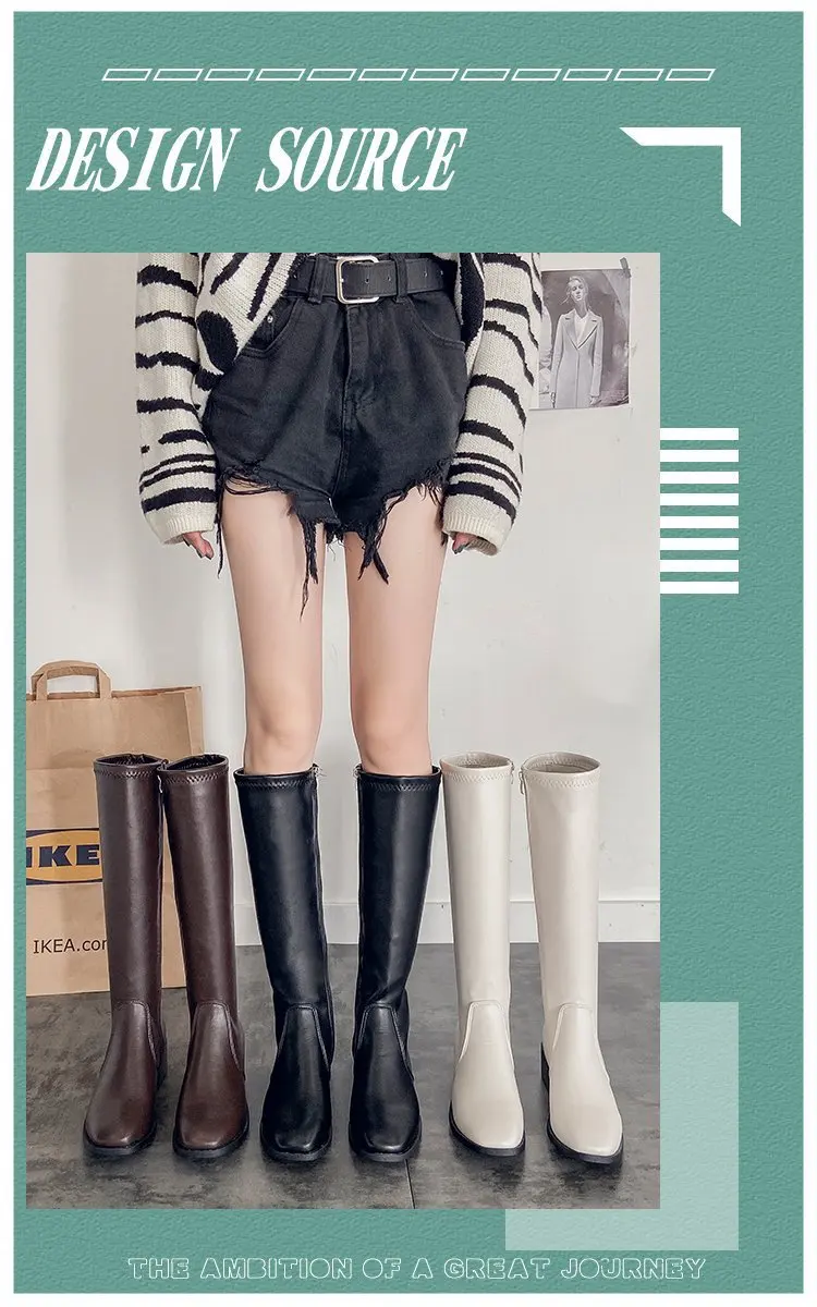 Knee High Boots Side Zipper PU Leather Booties Women Designer Shoes Autumn Winter Womens Fashion Knightly Boots Zapatos De Mujer