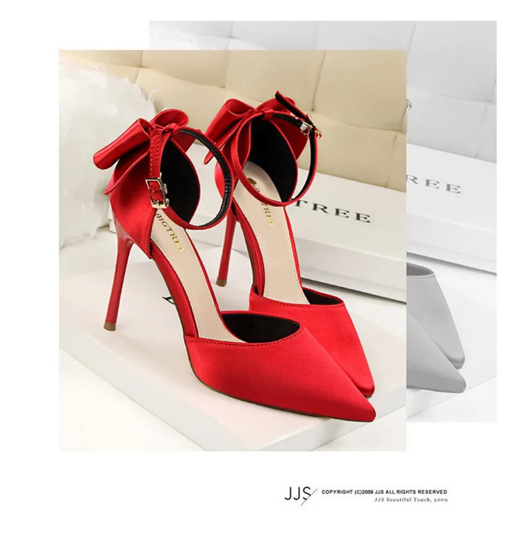 Shoes Bow Woman Pumps Silk High Heels Women Shoes Stiletto Red Wedding Shoes Women Heels Women Sandals 8cm and 10cm