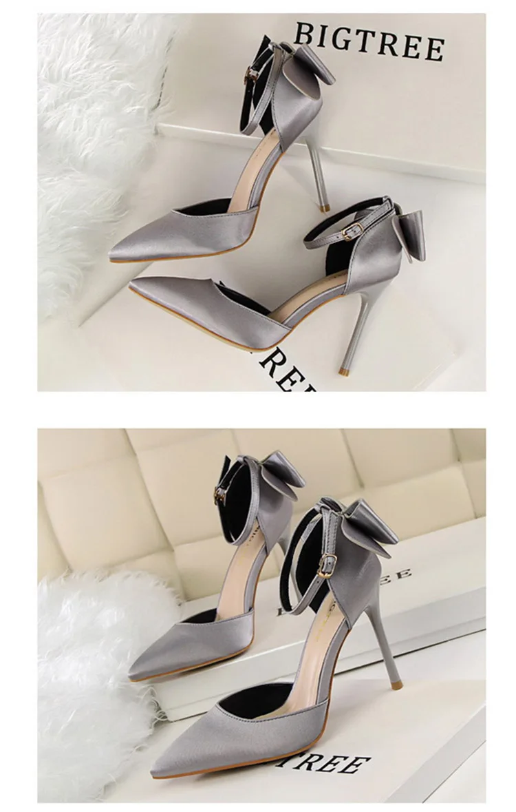 Shoes Bow Woman Pumps Silk High Heels Women Shoes Stiletto Red Wedding Shoes Women Heels Women Sandals 8cm and 10cm