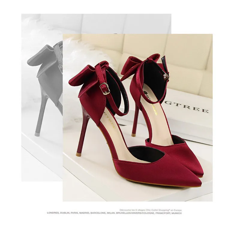 Shoes Bow Woman Pumps Silk High Heels Women Shoes Stiletto Red Wedding Shoes Women Heels Women Sandals 8cm and 10cm