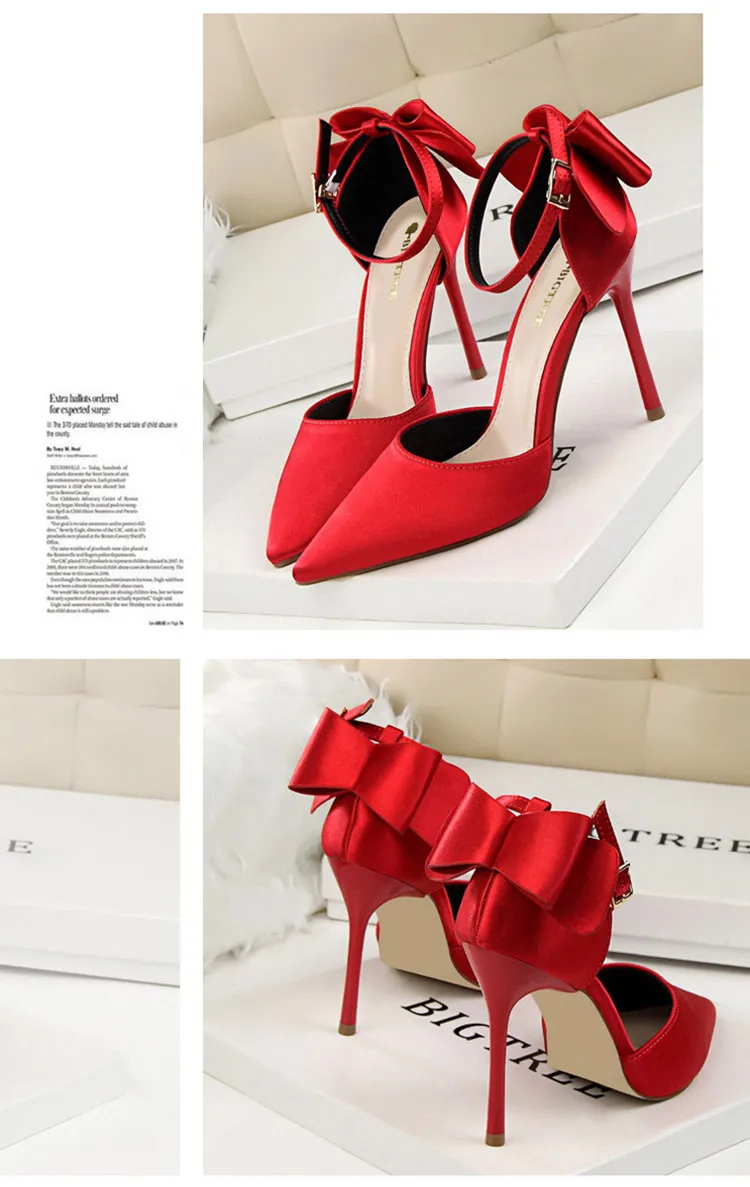 Shoes Bow Woman Pumps Silk High Heels Women Shoes Stiletto Red Wedding Shoes Women Heels Women Sandals 8cm and 10cm