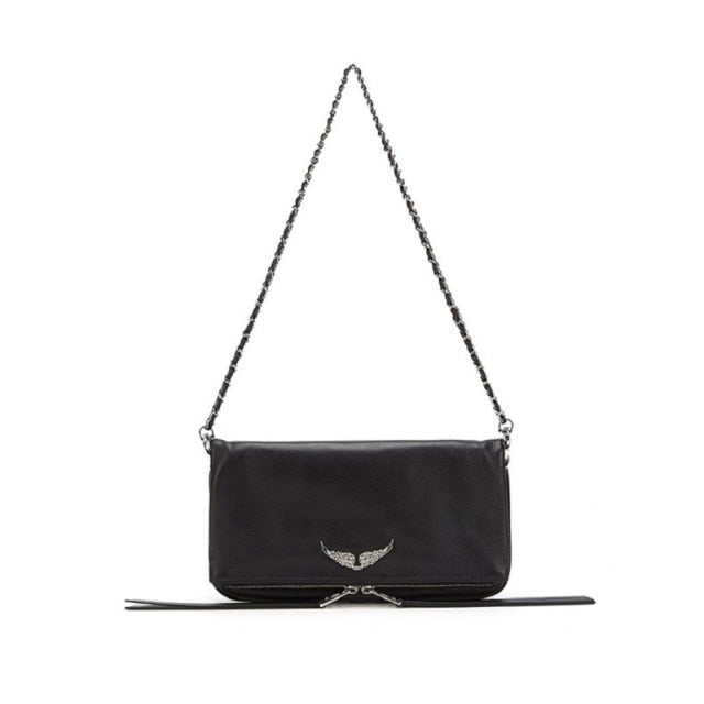 Cowhide Crossbody Bag And Handbag Women's Shoulder Bag Personality Wings Decorated Chain Messenger Bag Woman Bag Bolsos Mujer