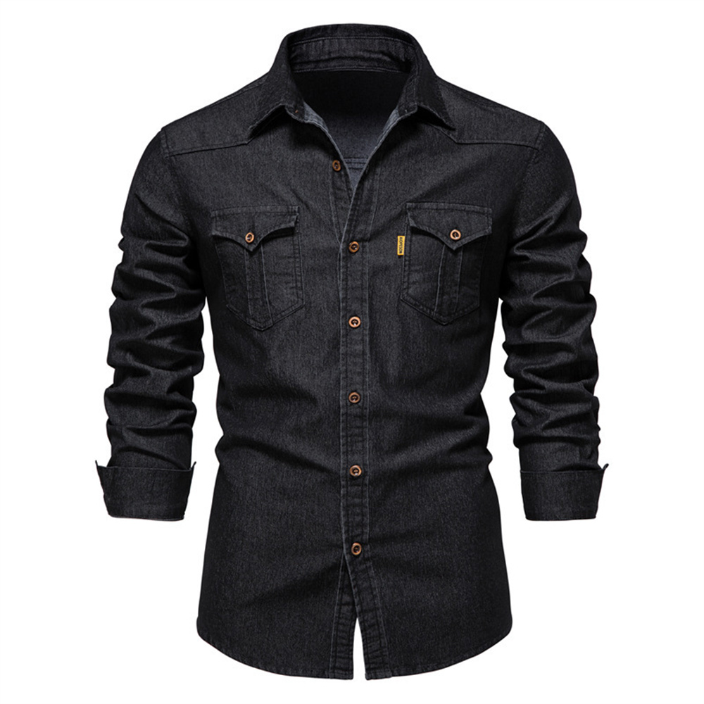 Gioiacombo™   Camicia in denim da uomo con tasche a maniche lunghe