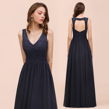 Elegant V-neck Wide Straps A-line Floor-length Chiffon Bridesmaid Dress With Ruched