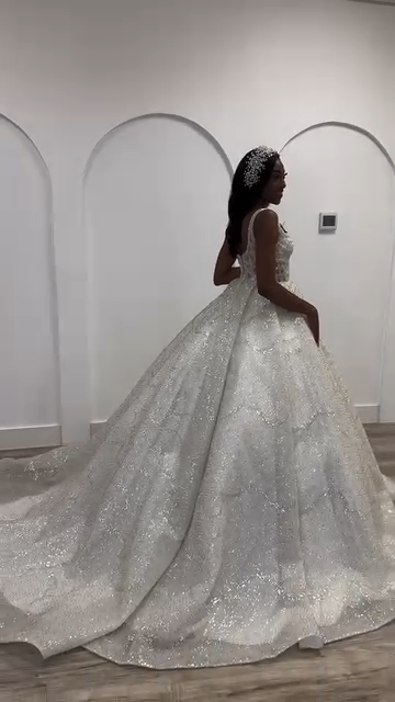 Spaghetti Straps Sequined Ball Gown Wedding Dresses