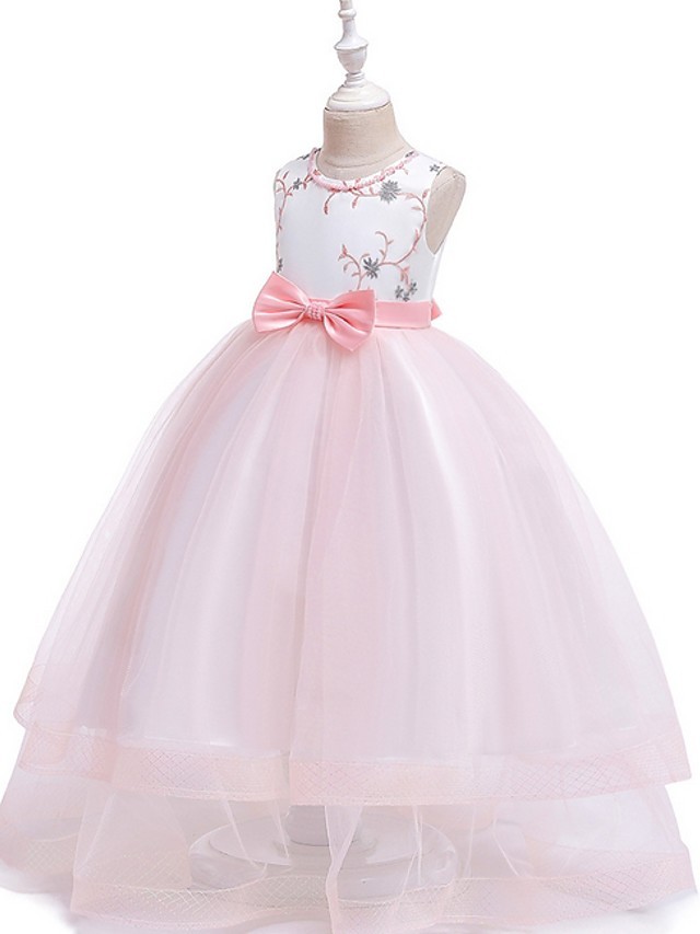 Princess / Ball Gown Floor Length Wedding / Party Flower Girl Dresses - Tulle Sleeveless Jewel Neck With Sash / Ribbon / Bow(S) / Appliques
