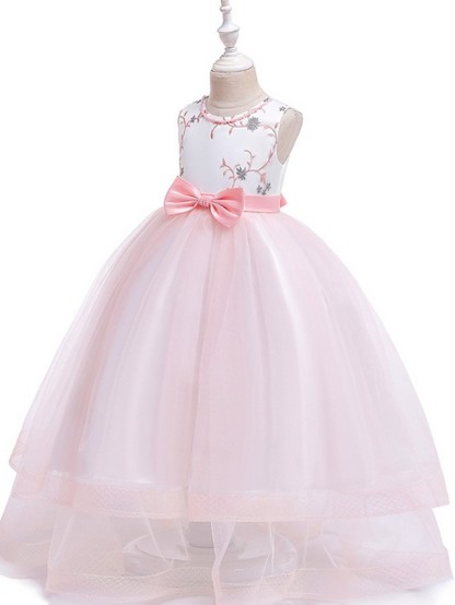 Princess / Ball Gown Floor Length Wedding / Party Flower Girl Dresses - Tulle Sleeveless Jewel Neck With Sash / Ribbon / Bow(S) / Appliques