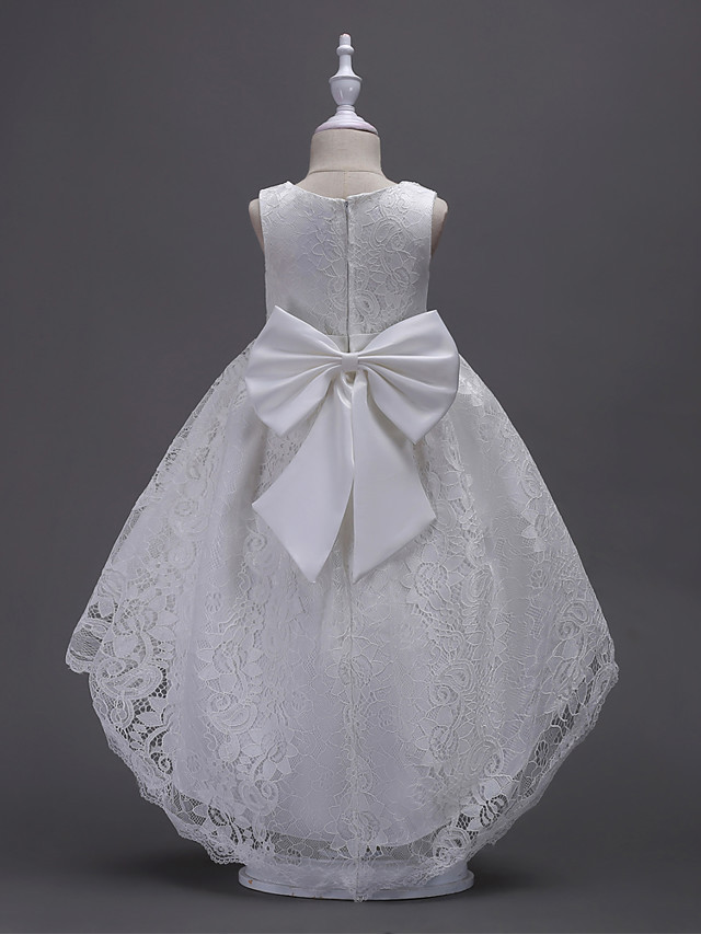Princess Midi / Asymmetrical Wedding / First Communion / Birthday Flower Girl Dresses - Lace Sleeveless V Wire With Lace / Bow(S) / Embroidery