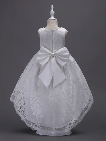 Princess Midi / Asymmetrical Wedding / First Communion / Birthday Flower Girl Dresses - Lace Sleeveless V Wire With Lace / Bow(S) / Embroidery