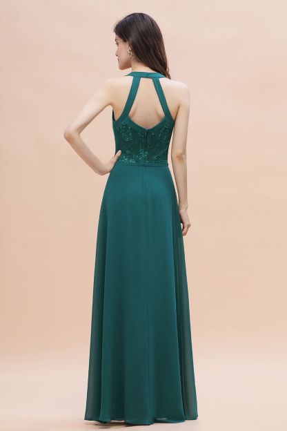 Classy Wide Straps A-Line Halter Floor-length Chiffon Bridesmaid Dress