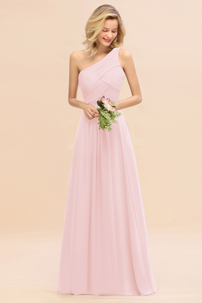 Elegant Ruffles One Shoulder Long Bridesmaid Dress