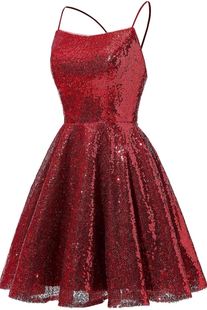 Short A-line Sparkly Spaghetti Straps Sequins Backless Homecoming Dresses