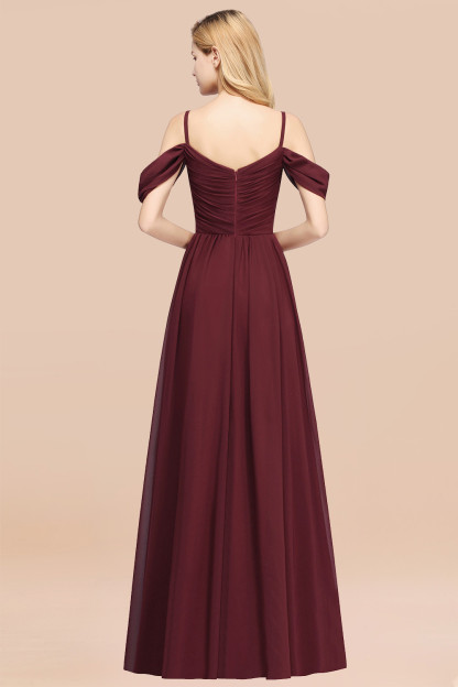 A-Line Chiffon V-Neck Spaghetti Straps Short-Sleeves Floor-Length Bridesmaid Dresses with Ruffles