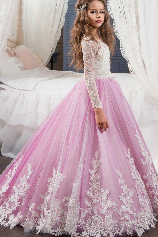 Scoop Neck Long Sleeves Ball Gown Flower Girls Dress