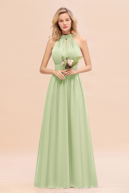 BM0758 Glamorous High-Neck Halter Bridesmaid Affordable Dresses with Ruffle