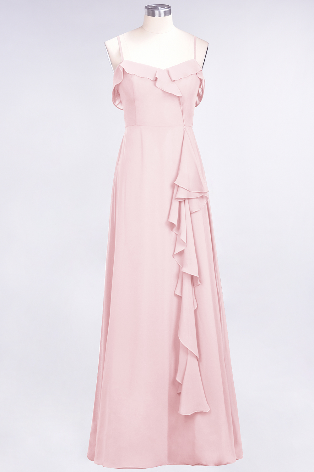 Spaghetti Straps A-Line Chiffon Backless Floor-length Prom Dress With Ruffles
