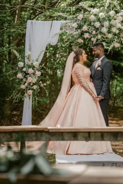 Plus Size Long A-line Scoop Satin Lace Wedding Dress with Sleeves