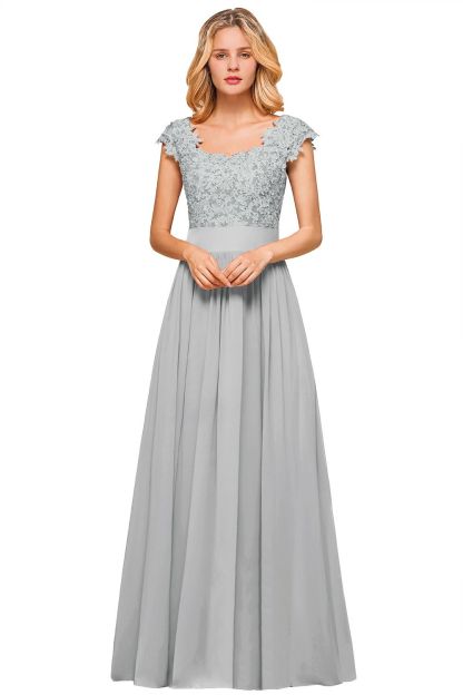 Burgundy Cap sleeves Lace Evening Gowns with Appliques