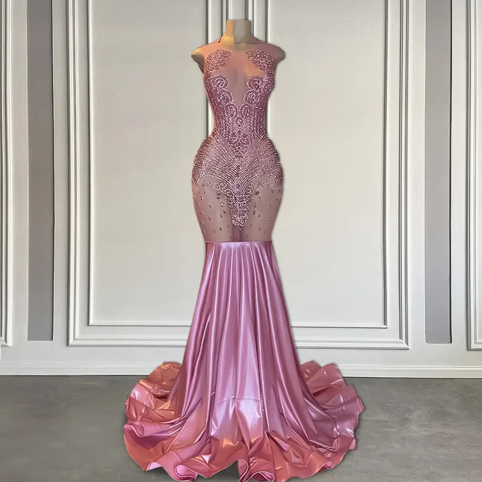 Sexy Long Mermaid Satin Beads Sequin Prom Dresses
