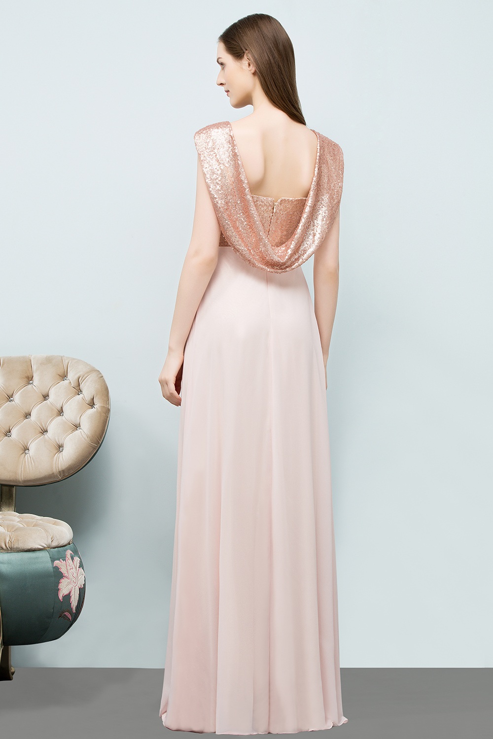A-line Chiffon Sequins Straps Sweetheart Sleeveless Floor-Length Bridesmaid Dresses