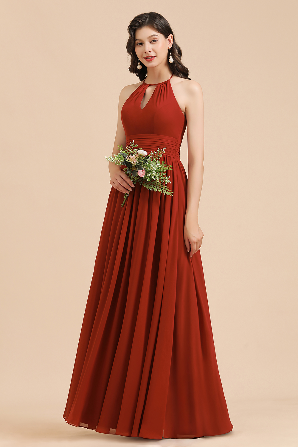 Halter A-line Pleated Chiffon Bridesmaid Dress