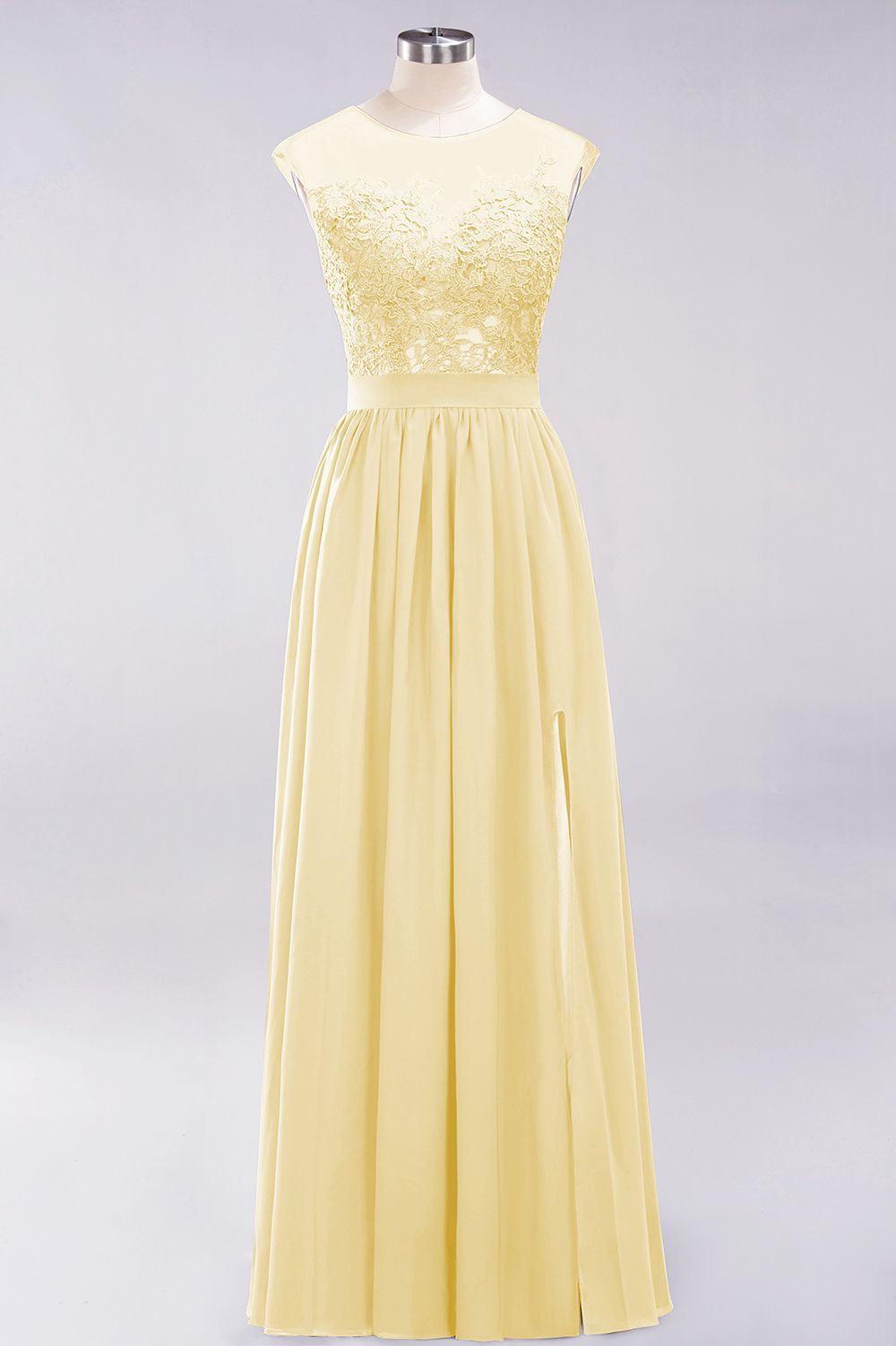 A-line Chiffon Lace Jewel Sleeveless Floor-Length Bridesmaid Dresses with Appliques
