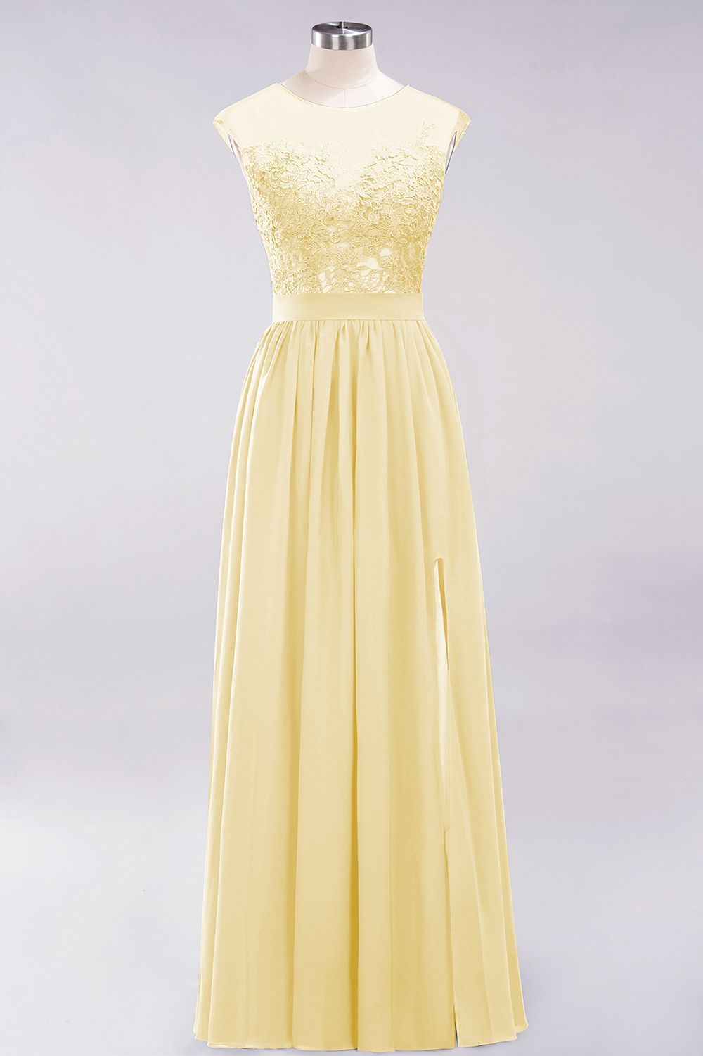 A-line Chiffon Lace Jewel Sleeveless Floor-Length Bridesmaid Dresses with Appliques