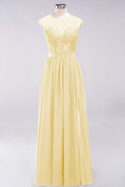 A-line Chiffon Lace Jewel Sleeveless Floor-Length Bridesmaid Dresses with Appliques