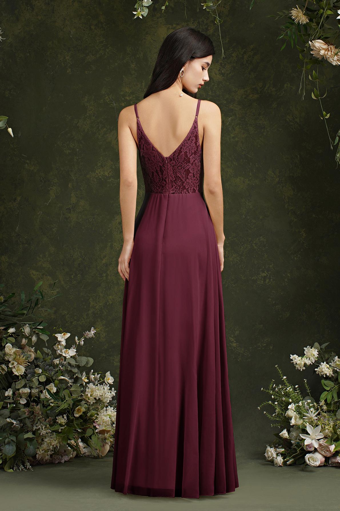 Long A-line Spaghetti Straps V-neck Floor Length Chiffon Formal Evening Dress