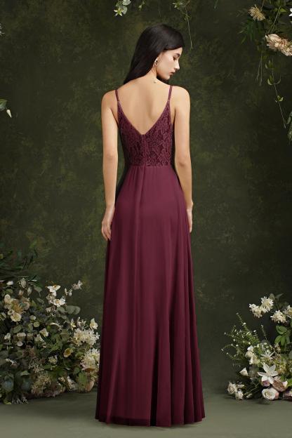 Long A-line Spaghetti Straps V-neck Floor Length Chiffon Formal Evening Dress