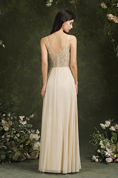 Long A-line Spaghetti Straps V-neck Floor Length Chiffon Formal Evening Dress